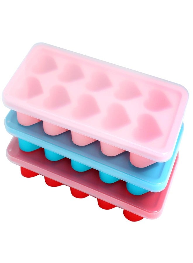 Gallipower 3 Pcs Heart Ice Cube Trays,Ice Maker,Silicone Molds with Removable Lid,Stackable Ice Trays with Covers(Pink,Blue,Red) - Image 1